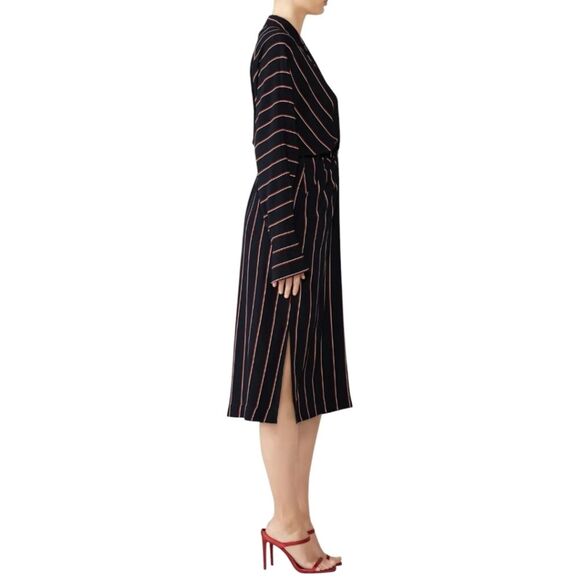 A.L.C. 'Nico' Surplice Long Sleeve Striped Silk Dress, Size 4, Black/White/Brown - Picture 7 of 9